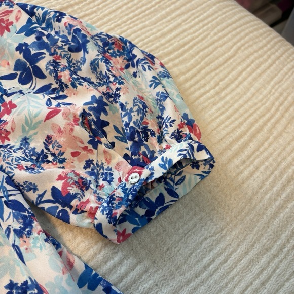 Talbots Blouse Ruffle Trim Popover Too Women's Sz 3X Plus Blue Pink Floral Sheer - Picture 4 of 9